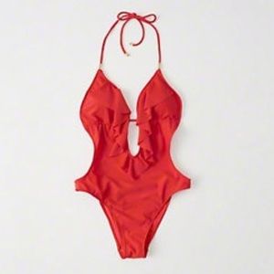 A&F deep v ruffle one piece